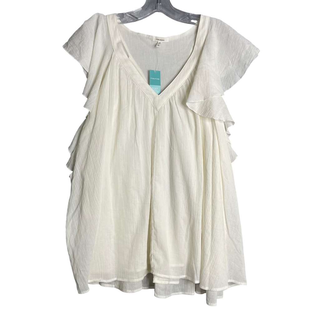 Maurices Cream Ruffle Sleeve Blouse
